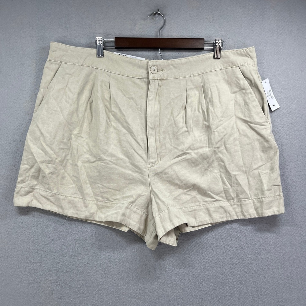 Joie Pleated Short Womens XXL Beige Rainy Day Preppy Cotton Linen Casual Summer
